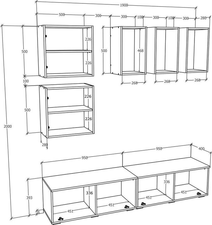 Immagine prodotto VCM Mobile TV basso Mobile TV a parete Mobile a parete per soggiorno Arila L (190 x 40 x 200 cm)