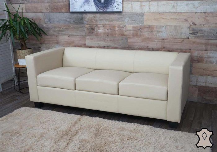 Produktbild Mendler 3er Sofa Couch Loungesofa Lille - Leder, creme (3-Sitzer)