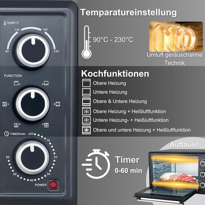Actual product image OptimumX Vrijstaande Mini Oven 20L Convestie Mini Oven Hetelucht -Timer - Zwart )