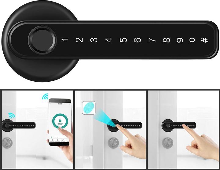 Produktbild VisorTech Türbeschläge mit Fingerabdruck-Scanner, PIN & App, 3er Set (Türgarnitur)