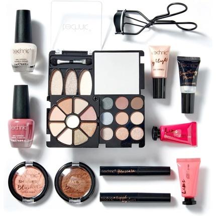 Image du produit Technic Cosmetic Bag Set Full Make Up Kit 14 Mini Essentials for Eyes Lips Face Nails in a Portable Storage