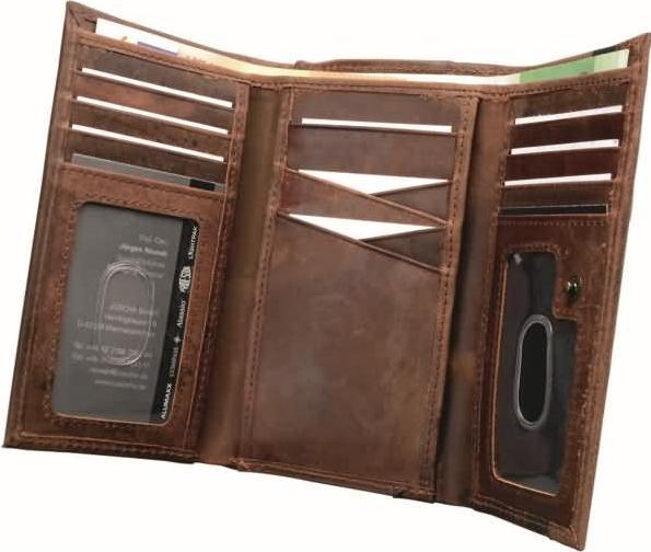 Image du produit Pridesoul Porte-monnaie en cuir marron foncé pour femme Compartiment arrière, poche zippée avec deux