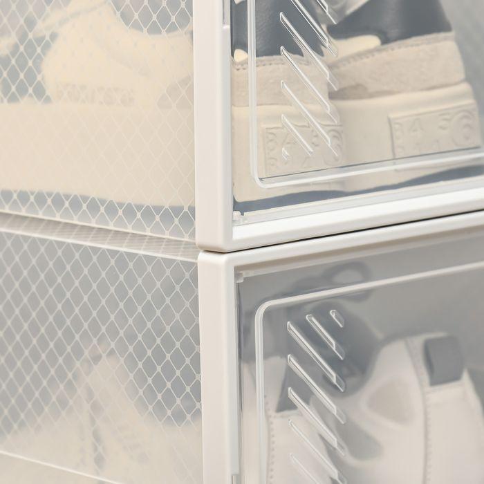 Produktbild Swisshandel24 DIY Schuhbox Aufbewahrungsbox mit 18 Fächern 18er Pack Schuhkartons Transparent (25 x 35 x 19 cm)