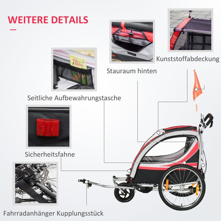 Immagine prodotto Homcom Rimorchio per bicicletta per bambini con borsa per riporre i bagagli