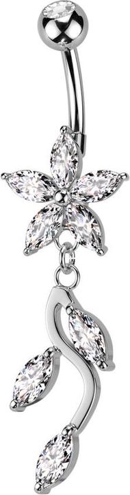 Actual product image Hollywood Body Jewelry Banana silver with ball and flower crystal silver pendant vine crystals silver (316L surgical steel/brass)