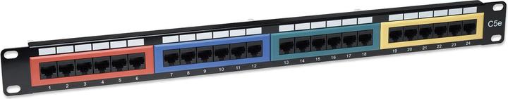 Produktbild Intellinet Cat5e UTP 24-Port Patchpanel 48,26cm 19 Zoll 1HE farbkodiert geeignet fuer Krone LSA+ Auflegewer...