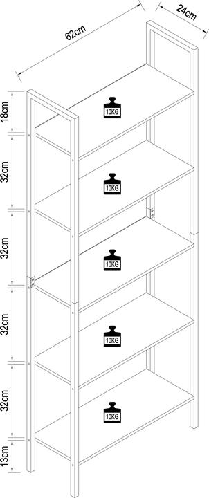 Immagine prodotto VCM Metall Stand Regal Bücher Flakos 5fach (62 x 24 x 165 cm)
