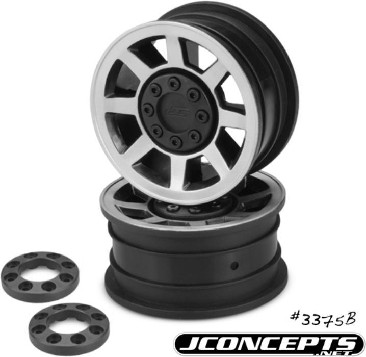 Produktbild JConcept Vengeance - 1.9 Vaterra Ascender 12mm glue-on wheel - (black w/ silver face plating) - 2pc.