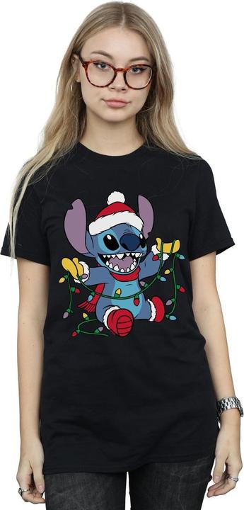 Actual product image Disney Womens/Ladies Lilo And Stitch Christmas Lights Cotton Boyfriend T-Shirt (L)