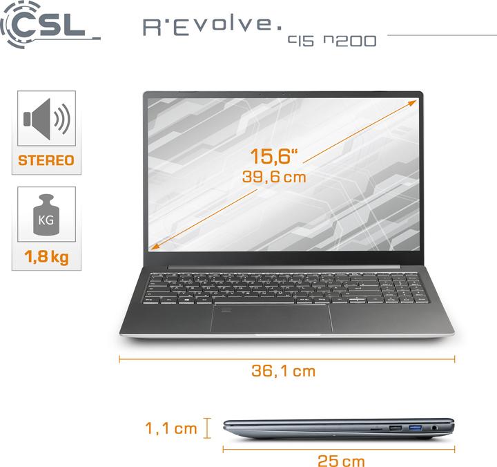 Actual product image CSL Computer Notebook R"Evolve C15 v3 39.6cm (15.6 inch) Full HD Intel® N-series N200 8GB RAM 500GB (15.60", 8 GB, 500 GB, DE)