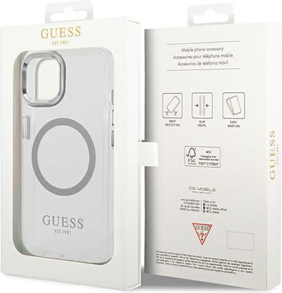 Image du produit Guess GUHMP14SHTRMS iPhone 14 6,1" srebrny/silver hard case Metal Outline Magsafe (Apple iPhone 14, Apple iPhone 13)