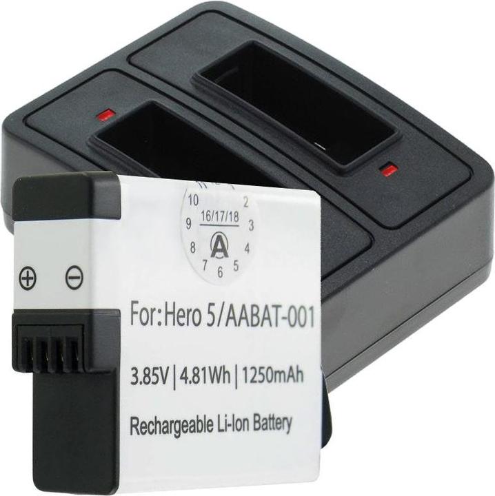 AccuCell Batteria e doppio caricatore adatti per GoPro Hero5, Hero 5 Black, AABAT-001