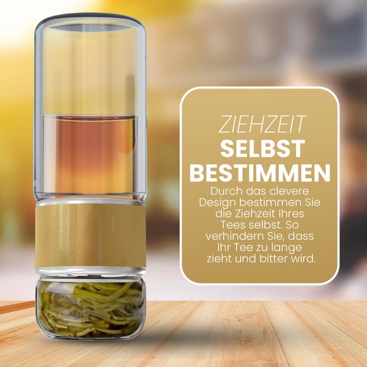 Actual product image Gewürzladen Näfels Rotatable tea bottle made of heat-resistant glass with tea filter - to go (0.24 l)
