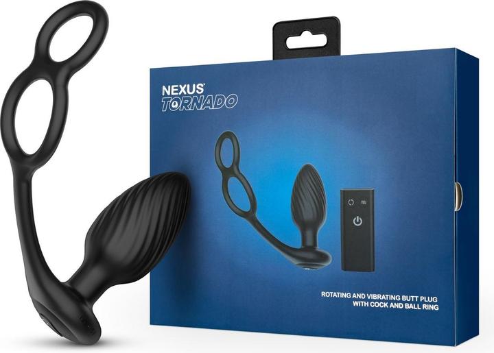 Actual product image Nexus - TORNADO Rotating Plug with Cock & Ball Rings - Black