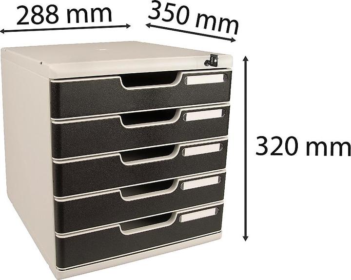 Produktbild Exacompta Schubladenbox MODULO, Format A4+, 5 abschliessbare Schübe, geschlossen, Griffmulde & Etiketten... (A4+)