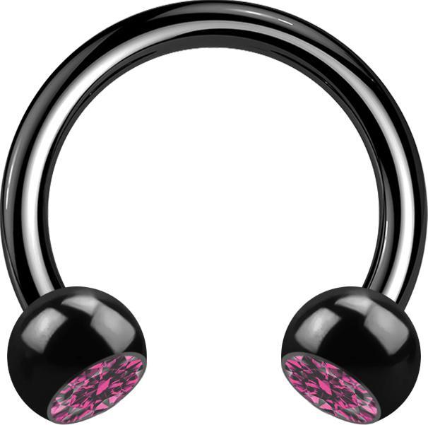 Produktbild Star Piercing Micro Circular Barbell schwarz mit zwei Kugeln Kristall pink (Chirurgenstahl 316L, ohne Messing)
