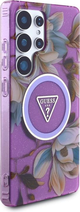 Immagine prodotto Guess Etui Glitter Flowers Triangle Buttons MagSafe do Samsung Galaxy S25 Ultra fioletowy (Samsung Galaxy S25 Ultra)