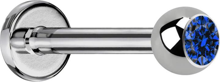 Star Piercing Labret silber mit Kugel Kristall dunkelblau (ohne Messing, Titan G23)