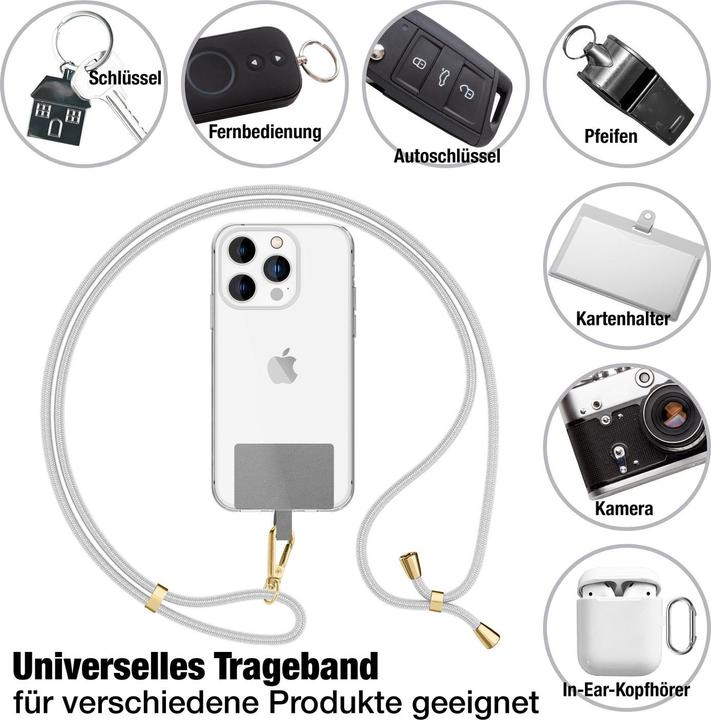 Immagine prodotto Nalia Handyband + Pad für Hülle zum Umhängen, Karabinerhaken Anhänger aus Metall (gold)