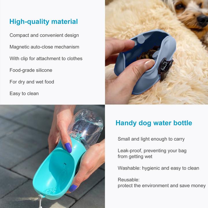 Immagine prodotto Intirilife Set per cani blu: sacchetto per dolcetti in silicone e biberon (Taglia unica)