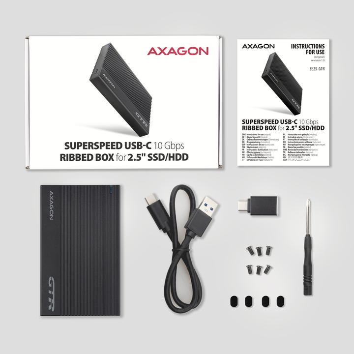 Immagine prodotto Axagon EE25-GTR Custodia per disco rigido esterno USB-C 3.2 Gen 2 - SATA 6G, 2,5", ondulato - nero (2.5")