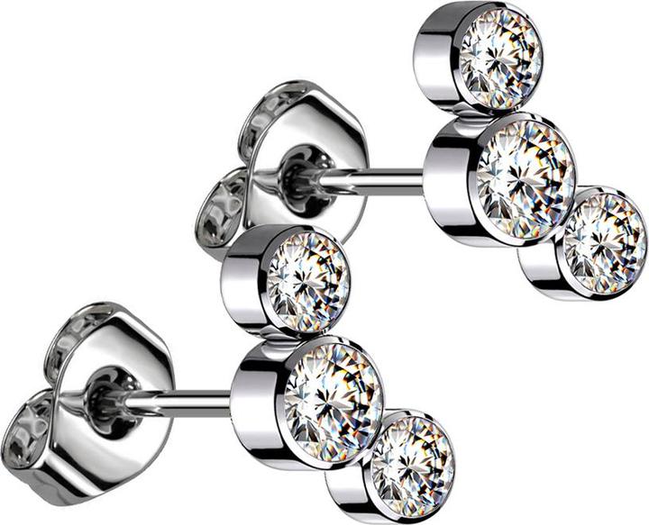 Produktbild Star Piercing Threadless Ohrstecker silber drei Kristalle silber (ohne Messing, Titan G23)
