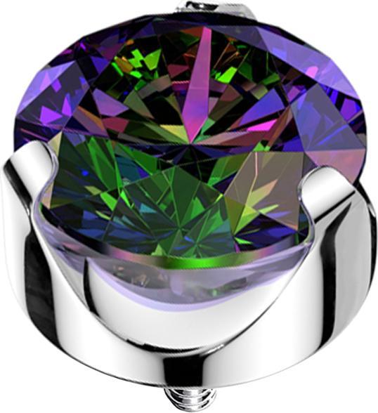 Star Piercing Dermal Anchor silber flach Kristall dunkel multicolor gefasst (Titan G23, ohne Messing)