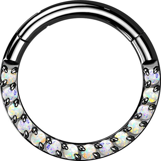 Produktbild Star Piercing Micro Segmentring klappbar schwarz front Opale weiss (Titan G23, ohne Messing)