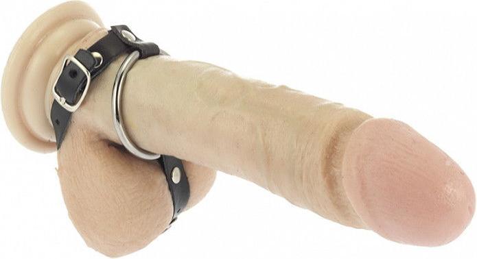 Actual product image Rimba Erotic Fashion ra7422.35 Penis Strap with Rings Black Leather 35mm Metal (3.50 cm)