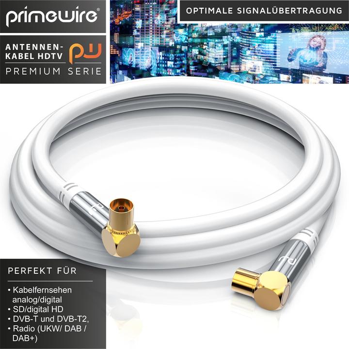 Immagine prodotto Primewire Cavo antenna 90° angolato | Cavo coassiale HDTV Premium 135dB / 75 Ohm | FullHD / 4k Ultra HD (85 dB, Cavi antenna)