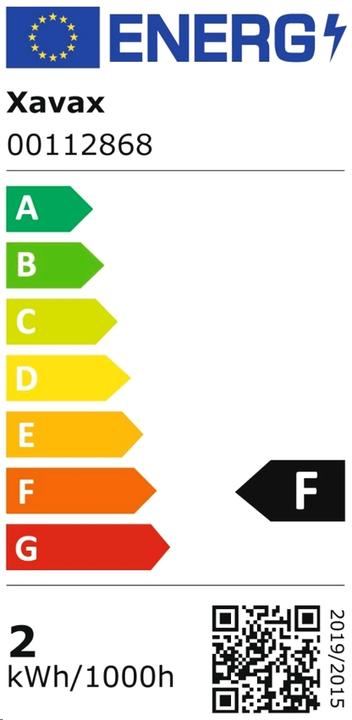 Energie-Label Xavax LED-Lampe, G4, 150lm ersetzt 16W, Stiftsockellampe, dimmbar, Warmweiss (G4, 1.50 W, 150 lm, 1 x, F)
