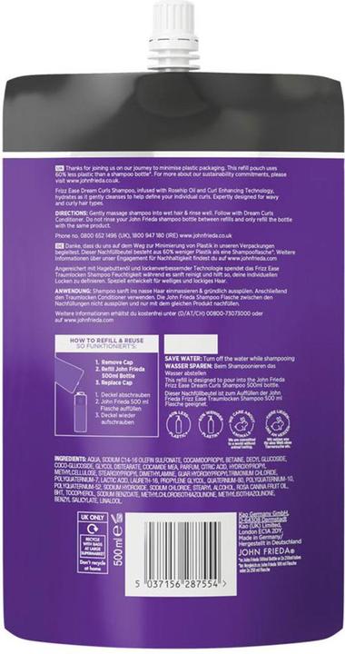 Produktbild John Frieda Frizz Ease Traumlocken Shampoo Refill (500 ml, Flüssiges Shampoo)