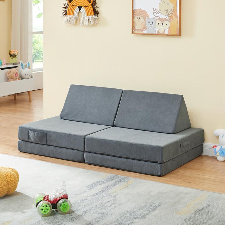 Actual product image En.Casa Spielsofa Norhulta 5-tlg. 120x66x46 cm Cord Grau (Children sofa)