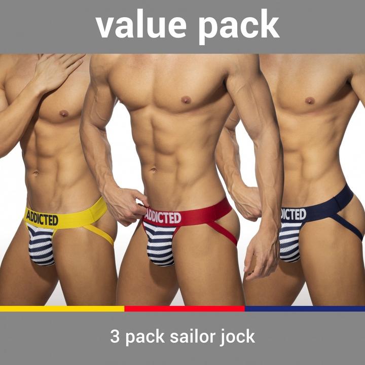 Produktbild Addicted Three Pack Sailor Push up Jockstrap (M, 3er Pack)