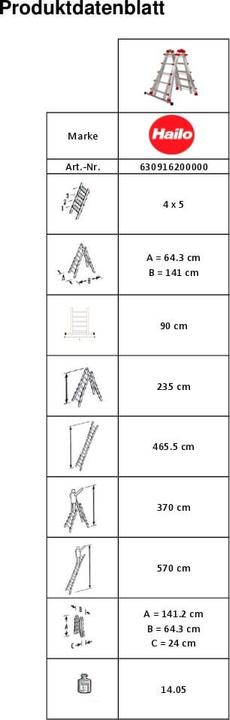 Actual product image Hailo Multi-function telescopic ladder (Stepladder, Telescopic ladder, Multi-purpose ladder, 24 cm)
