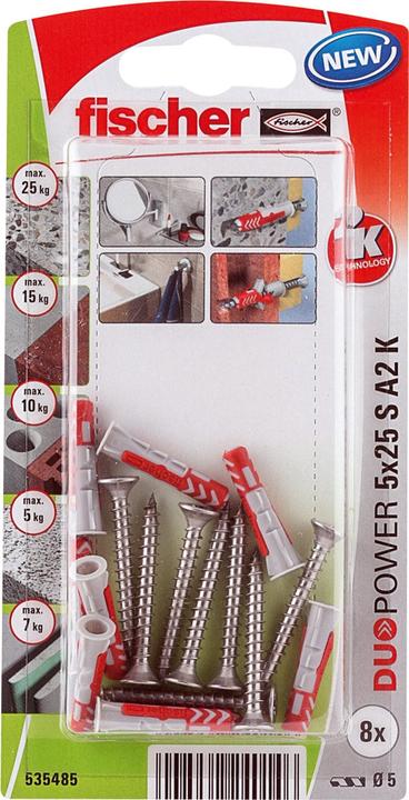 Fischer DUOPOWER 5 x 25 con vite A2 (8 pz.)