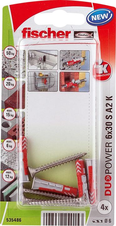 Fischer SB Nylondübel Duopower mit Schraube A2 (4 Stk.)
