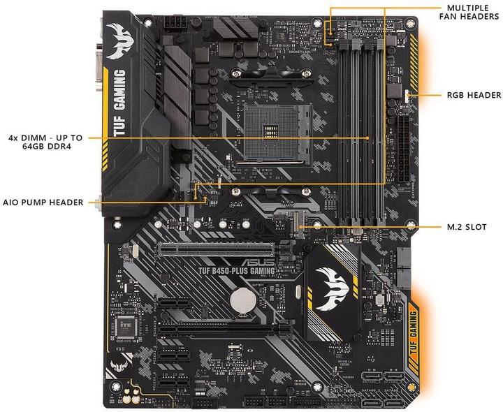 Produktbild ASUS TUF B450 Plus Gaming (AM4, AMD B450, ATX)