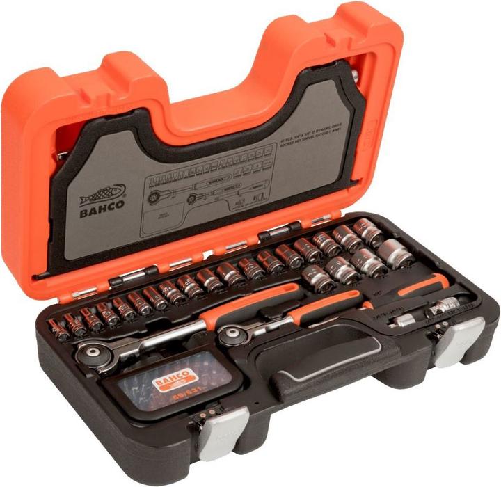 Produktbild Bahco Steckschlüssel-Satz 1/4" und 3/8" Steckschlüsseleinsätze, metrisch, Sechskantprofil, Vierkantantr (1/4")