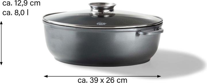 Produktbild Stoneline Gourmet Bräter 39 x 26 cm, mit Aroma-Glasdeckel (39 cm, Bräter + Schmortopf, Aluminiumguss)