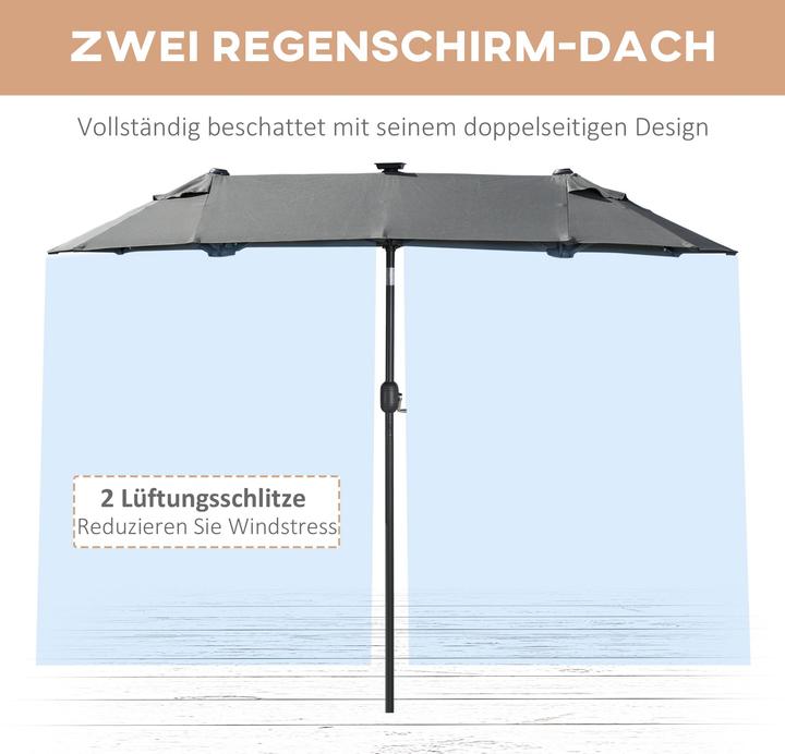 Image du produit Outsunny Parasol double, LED, angle d'inclinaison réglable, gris foncé 295 x 219cm (1.50 m)