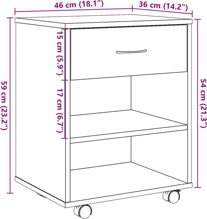 Image du produit VidaXL Rollcontainer Rollschrank Bürocontainer Büroschrank Schrank Altholz-Optik (46 x 36 x 59 cm)
