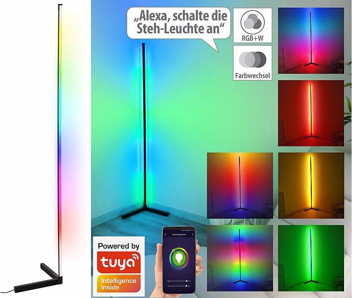 Image du produit Luminea WLAN-LED-Steh-/Eck-Leuchte mit App, 12 Watt, schwarz (750 lm)