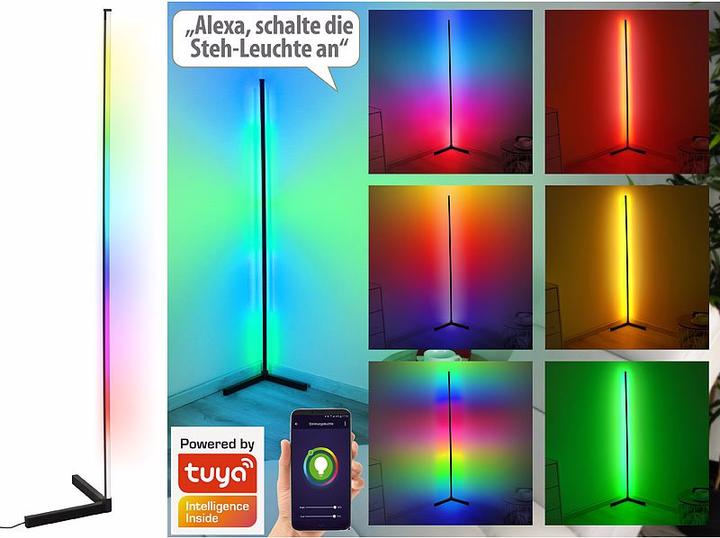 Image du produit Luminea WLAN-LED-Steh-/Eck-Leuchte mit App, 12 Watt, schwarz (750 lm)