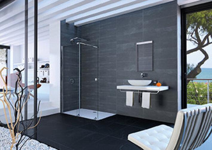 Produktbild Hüppe Xtensa pure Walk-In Gleittür 1teilig, mit festem Segment, Breite:110cm, Anschlag links, Quer (211 cm, 73 cm, 22 cm)