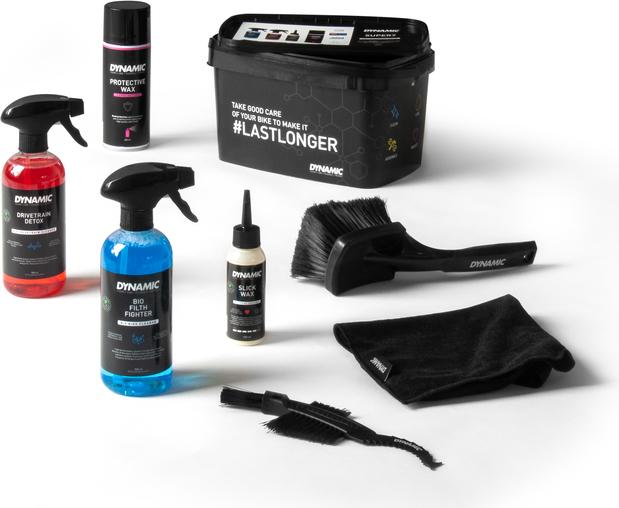 Dynamic Bike Care Super 7 (1000 ml, Microfasertuch, Bürste, Fahrradreiniger, Pflegeset, Kettenöl)