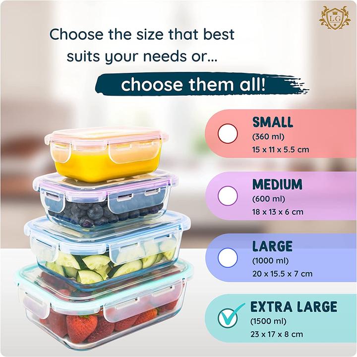 Actual product image LG Luxury & Grace Glass Food Storage Containers 1500 ml, Green - Without Steam Hole (x4) (1.50 l)