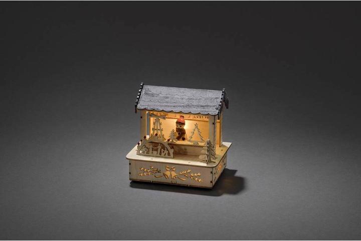 Actual product image Konstsmide LED wooden silhouette, natural color, "Market stall with roof".