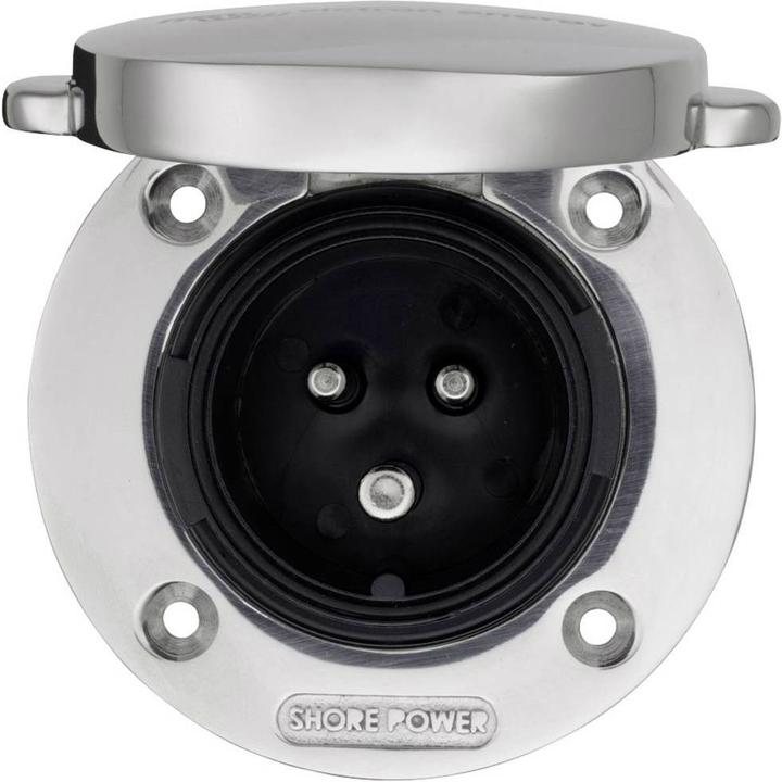 Produktbild Victron Energy Landanschluss-Steckdose Victron Edelstahl mit Abdeckung 16A/250Vac (2p/3w) (Solarstecker)