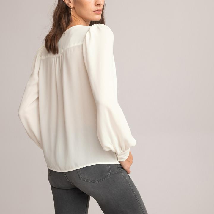 Actual product image La Redoute Collections Long-sleeved blouse with V-neckline (34)